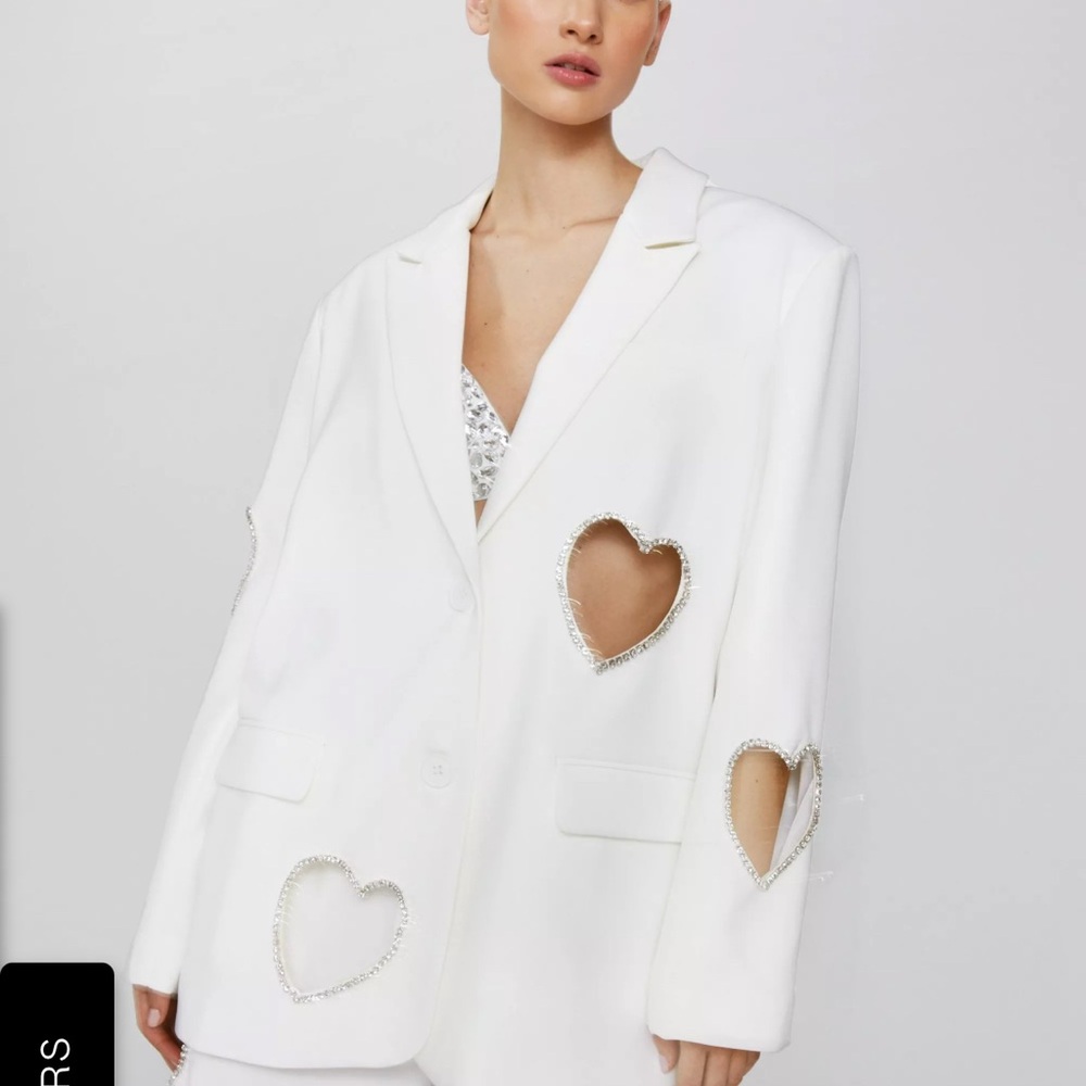White Heart Cutout Blazer